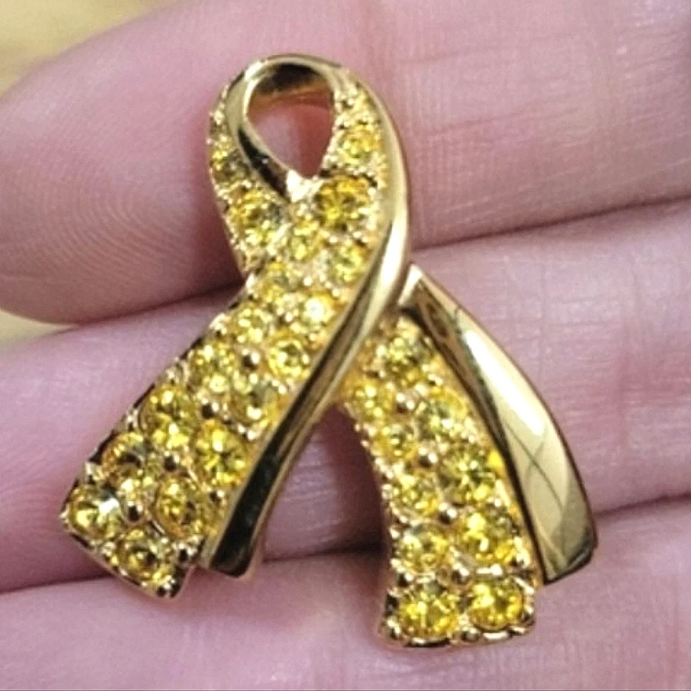 Vintage Swarovski USO Support Our Troops Yellow Ribbon Brooch